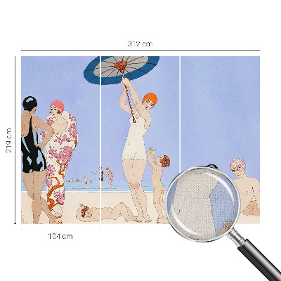 Peel and stick wall mural for bedroom with a retro beach design
