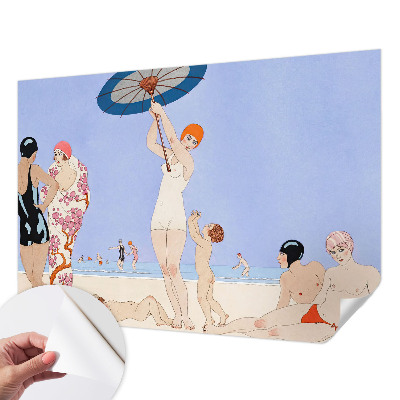 Peel and stick wall mural for bedroom with a retro beach design