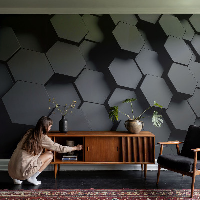3D photo wallpaper mural with a 3D hexagon pattern