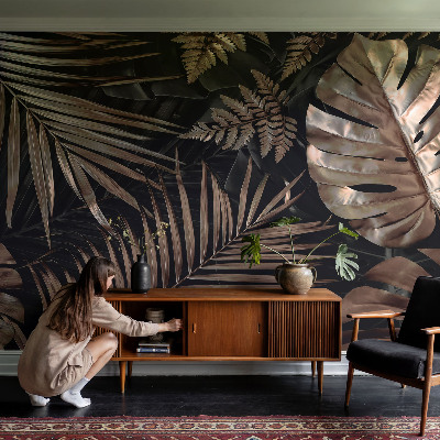 Children's wall mural with an exotic leaves design