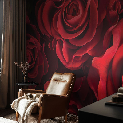 Peel and stick wall mural with a red rose design