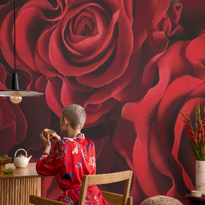 Peel and stick wall mural with a red rose design