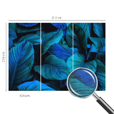Stick-on wall mural with a blue leaves pattern