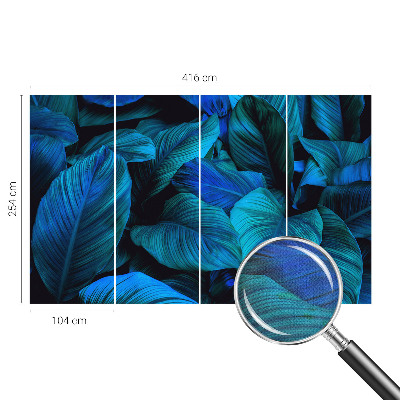 Stick-on wall mural with a blue leaves pattern