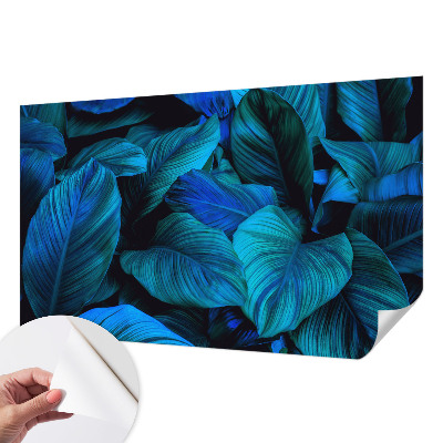 Stick-on wall mural with a blue leaves pattern