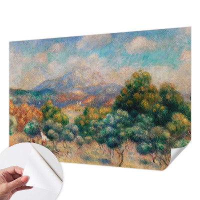 Peel and stick wall mural for bedroom featuring a mountain landscape
