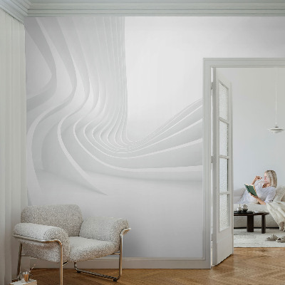 Removable wall mural with a fluid lines design