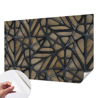 Children's wall mural with a wooden net motif