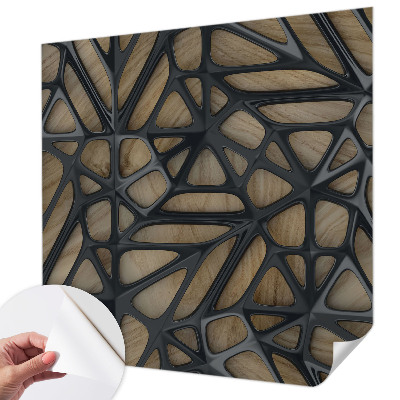 Children's wall mural with a wooden net motif