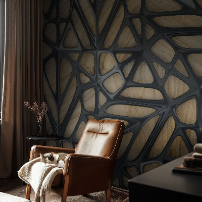 Children's wall mural with a wooden net motif