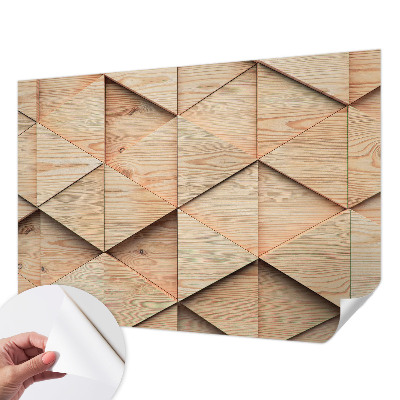 3D photo wallpaper mural with a wooden mosaic design