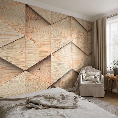 3D photo wallpaper mural with a wooden mosaic design