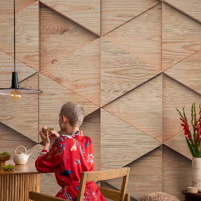 3D photo wallpaper mural with a wooden mosaic design