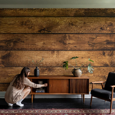 Removable wall mural wallpaper with a wooden boards design