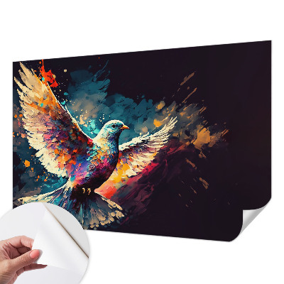 3D wall mural with a colorful bird motif