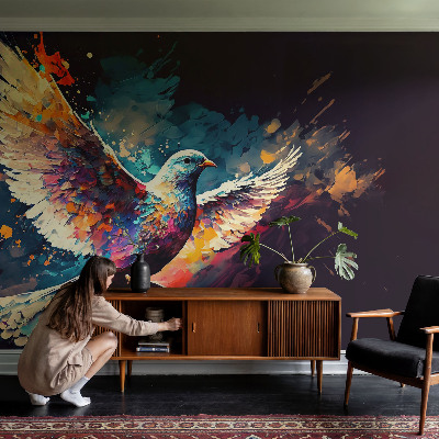 3D wall mural with a colorful bird motif