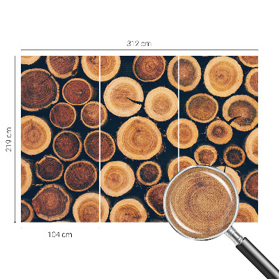 3D photo wallpaper mural with a wooden circles design