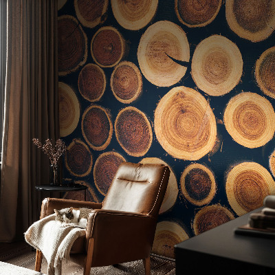 3D photo wallpaper mural with a wooden circles design