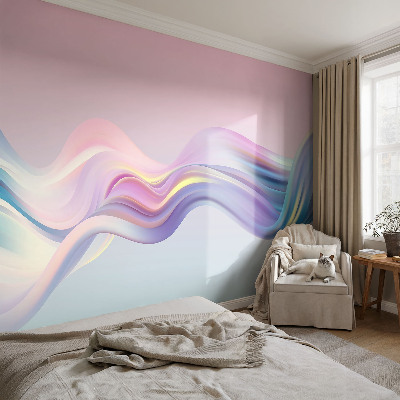 Children's wall mural with colorful wave design