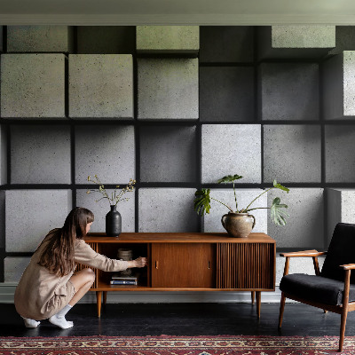 3D wall mural with a geometric cubes design