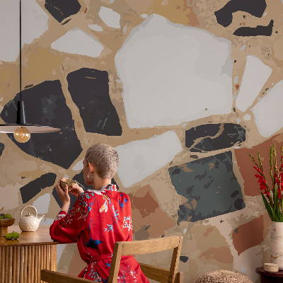 Children's wall mural with a rustic stone design