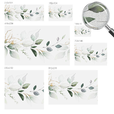 Self-adhesive wall mural with green leaves design