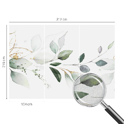 Self-adhesive wall mural with green leaves design
