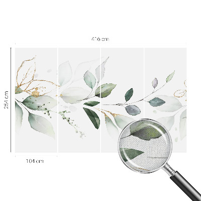Self-adhesive wall mural with green leaves design