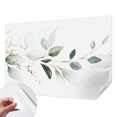 Self-adhesive wall mural with green leaves design