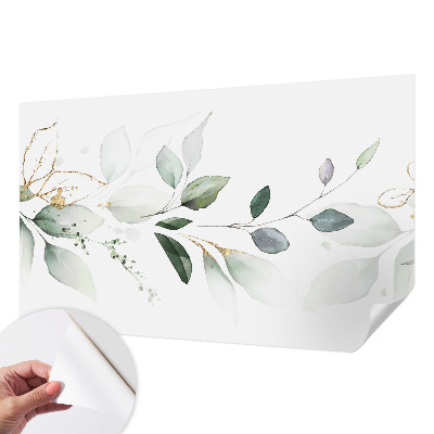 Self-adhesive wall mural with green leaves design