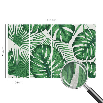 Removable wall mural with a tropical leaves design
