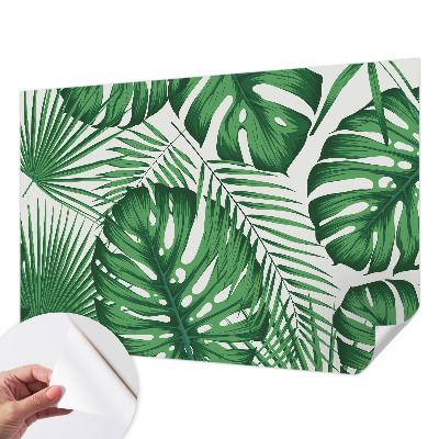 Removable wall mural with a tropical leaves design