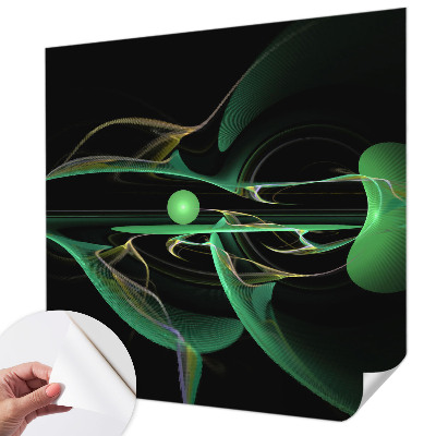 Peel and stick wall mural for living room with a green waves pattern