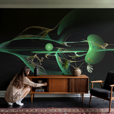 Peel and stick wall mural for living room Green waves