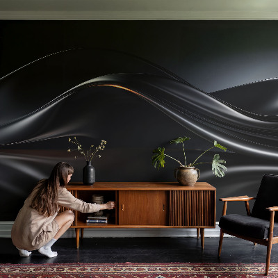 3D photo wallpaper mural with a metallic waves design