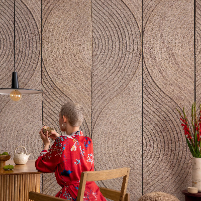 Self-adhesive wall mural with a wood wave pattern