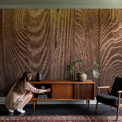 Removable wall mural wallpaper with a wooden rings design