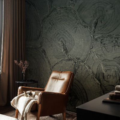 Peel and stick wall mural for bedroom featuring a wooden rings pattern