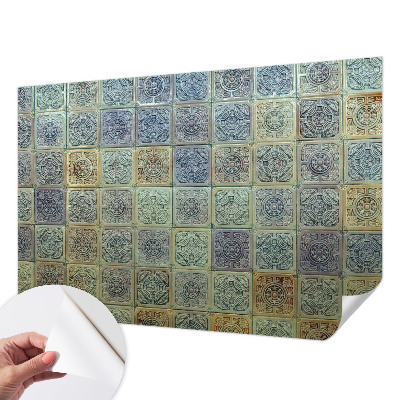 3D wall mural with a geometric tile motif