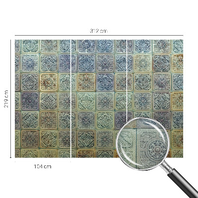 3D wall mural with a geometric tile motif