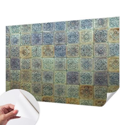 3D wall mural with a geometric tile motif