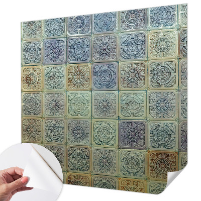 3D wall mural with a geometric tile motif