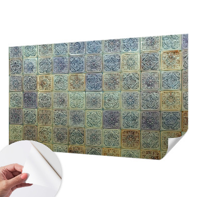 3D wall mural with a geometric tile motif