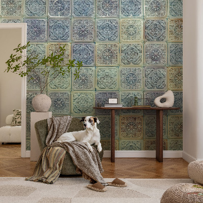 3D wall mural with a geometric tile motif