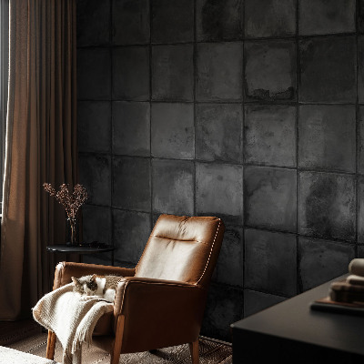 3D photo wallpaper mural with a gray tile pattern