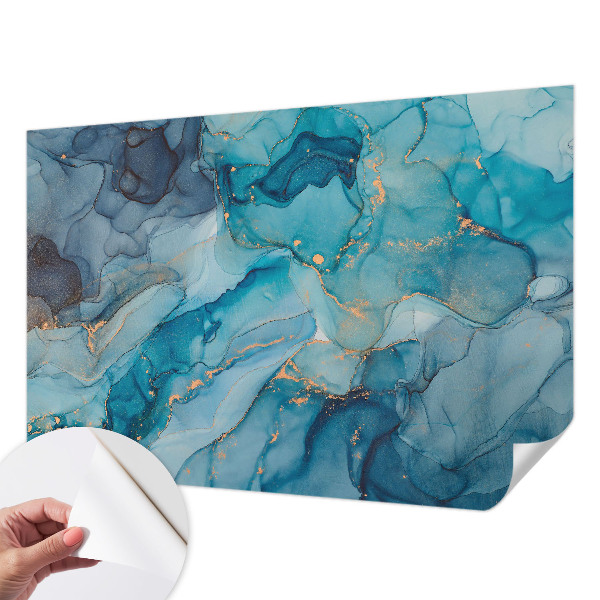 Self-adhesive wall mural with a blue abstract design