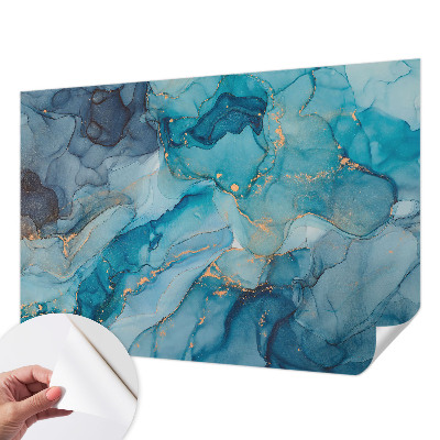 Self-adhesive wall mural with a blue abstract design