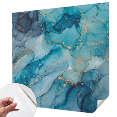 Self-adhesive wall mural with a blue abstract design