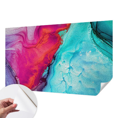 3D photo wallpaper mural with a colorful wave design