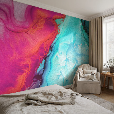 3D photo wallpaper mural with a colorful wave design